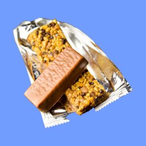 granola bar wrapped in silver wrapper